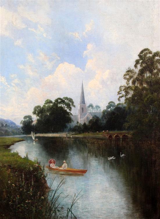 English School circa 1900 Boating on the Avon, near Stratford, 24 x 18in.